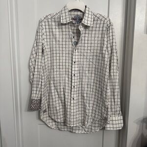 Robert Graham Mens Button Down Flip Cuff Shirt Black White Check Skull Size Med